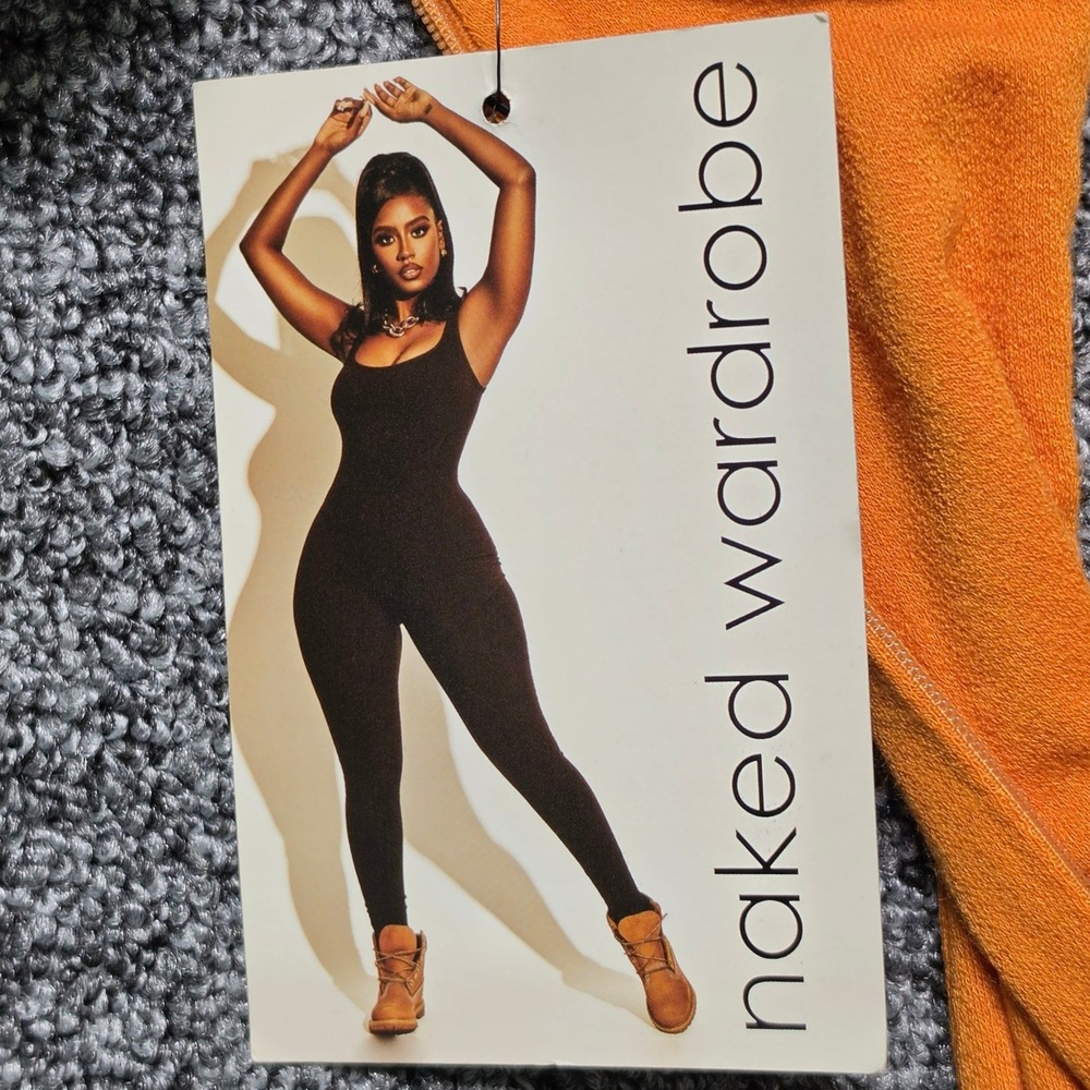 Naked Wardrobe One Shoulder Mock Neck Jumpsuit Womens XS Orange NW-J1151 - Picture 3 of 12